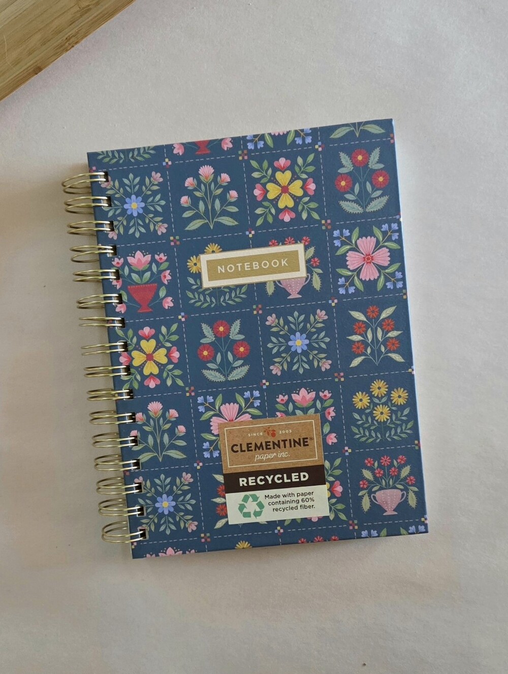 Clementine Teal Floral Grid Frame Medium Hardcover Spiral Notebook Journal